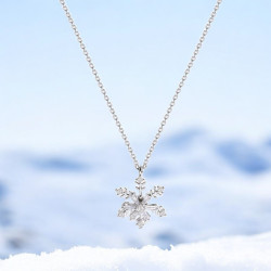 Collier argenté flocon de neige rotatif Plaqué or blanc