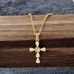 Collier doré croix zircon Acier