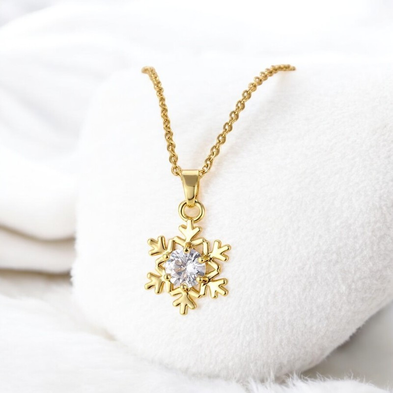 Collier doré flocon de neige strass Plaqué or