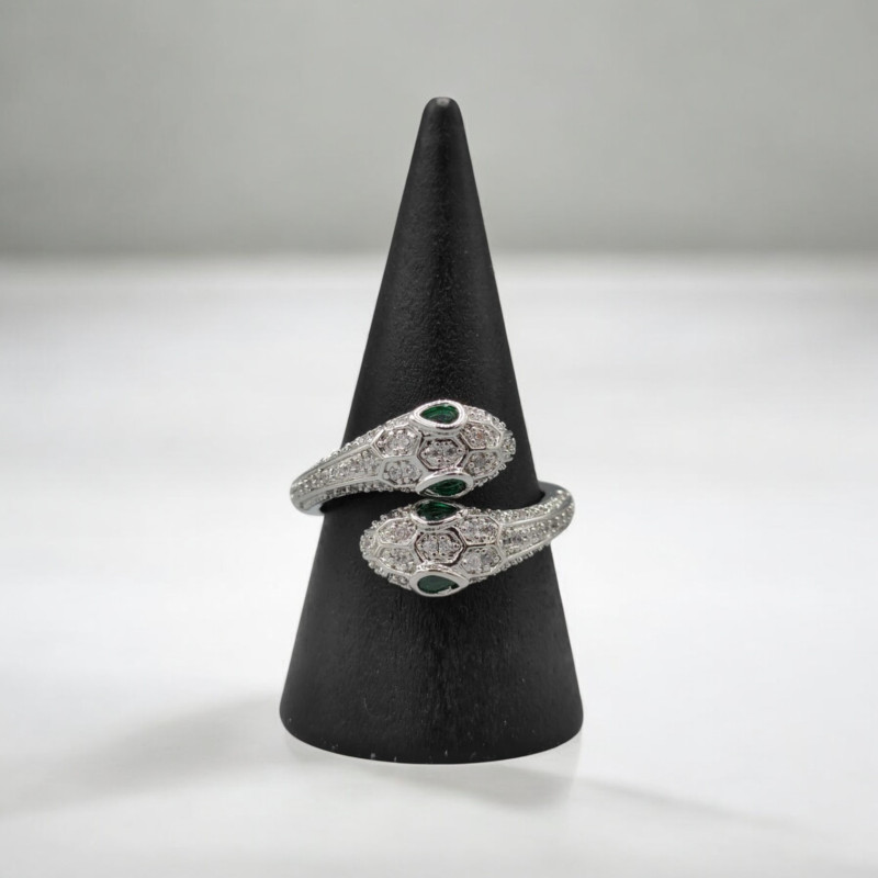 Bague ajustable argenté serpent vert Plaqué or blanc