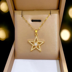 Collier doré étoile strass Acier