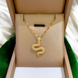 Collier doré serpent strass vert Plaqué or