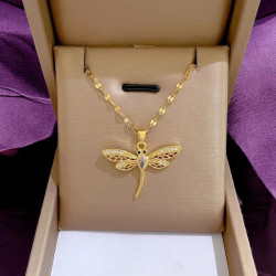 Collier doré libellule strass Plaqué or
